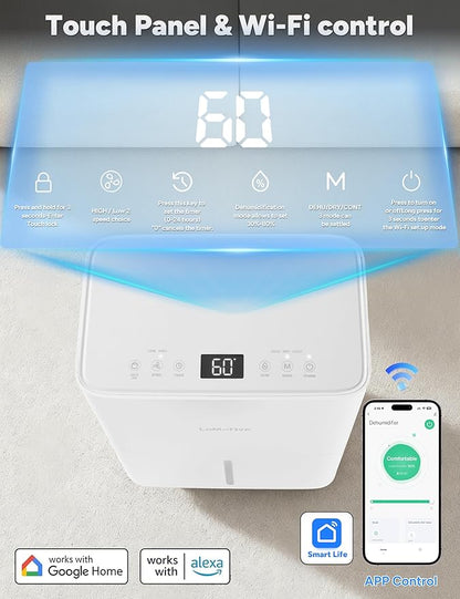 Dehumidifier for Home Basement 34 Pints Max - 2500 Sq.Ft 54 OZ Water Tank Dehumidifier with Drain Hose Smart App-Controlled Humidifiers for Basement Bedroom Bathroom Large Room