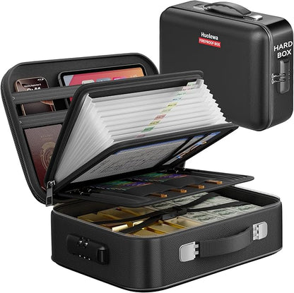 Fireproof Document Box, Hard Case Fireproof Box with Lock, Portable Hard-Shell Fireproof Water Resistant Document Safe for Important Documents, Laptops, Passports, Files and More