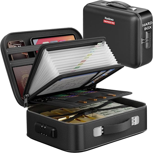 Fireproof Document Box, Hard Case Fireproof Box with Lock, Portable Hard-Shell Fireproof Water Resistant Document Safe for Important Documents, Laptops, Passports, Files and More