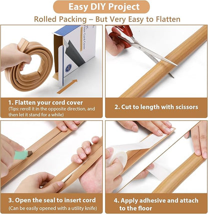 Floor Cord Cover 6ft, Cord Hider Floor Beige Maple Wood, Floor Cable Management Prevent Cable Trips, Floor Cable Cover Wire Covers for Electric Power Cords, Cord Protector Cord Cavity W0.47in H0.28in