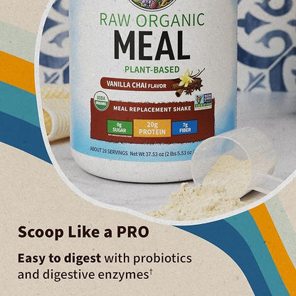 Garden of Life Meal Replacement Shakes, Raw Organic, Vanilla Chai Protein Powder with Plant Based Pea Protein, Sprouts, Greens, Probiotics, Dairy Free 28 Servings