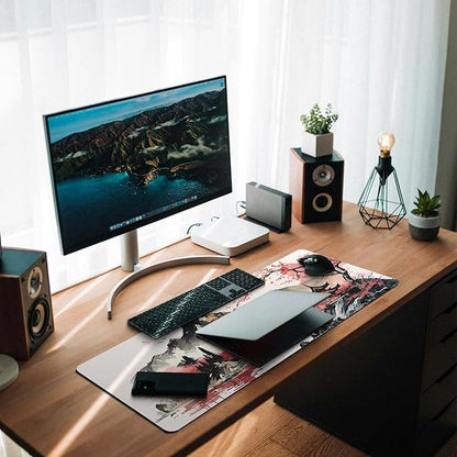 MAY FLOWER Large Gaming Mouse pad, Full Keyboard Mat, Long Laptop Mousepad, Computer Mouse Mat for Home and Office, Anti-Slip Rubber Base, 31.5 x 11.8 Inches (Watercolor Cherry Blossom)