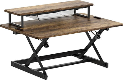 SHW 36-Inch Height Adjustable Standing Desk Converter Sit to Stand Riser Workstation, Rustic Brown