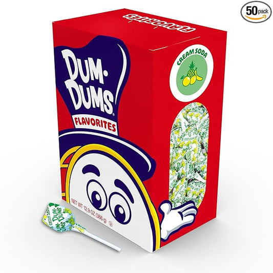 Dum Dums Cream Soda Lollipops - Bulk Candy Box with Lollipops Individually Wrapped, Single Flavor Gourmet Suckers - 50 Count