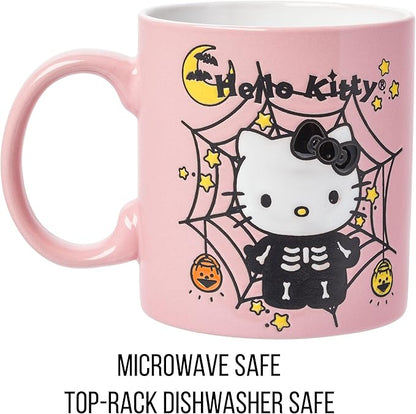 Silver Buffalo Sanrio Hello Kitty Halloween Skeleton Web Wax Resist Ceramic Mug, 20 Ounces