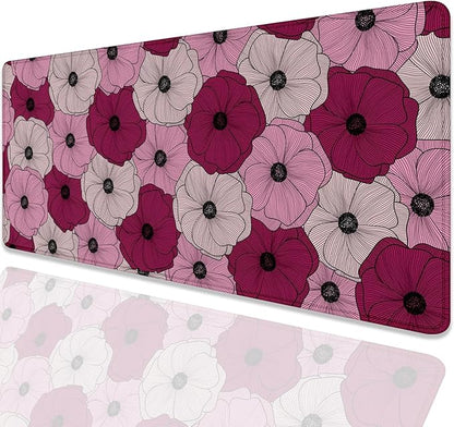 Abstract Floral Mouse Pad Desk Pad,Boho Art Flowers Extended Gaming Mouse Mat with Stitched Edges Non-Slip Waterproof Rubber Base Mous Mat for Office Home Game Desk Pad(27.5X11.8 in)
