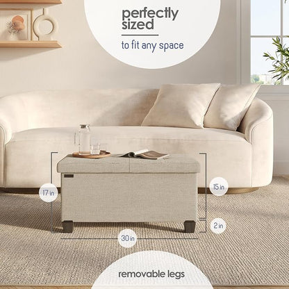 STORAGEBUD Storage Ottoman Bench with Bins, 30-in Storage Bench for Bedroom End of Bed, Folding Foot Rest Ottoman for Living Room Max 660lbs, Fabric Ottomans, Beige