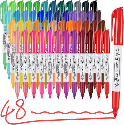 48 Colors Permanent Markers, Assorted Colors Vibrant Markers, Fine Point，Works on Wood, Plastic, Metal, and More, for Adults, Artist, Teacher, Kids, 48 Pack