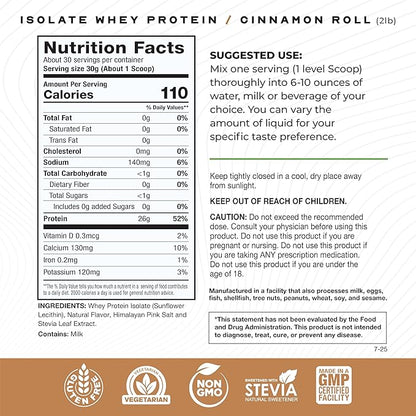 Muscle Feast Grass-Fed Whey Protein Isolate, All Natural Hormone Free Pasture Raised, Whey Isolate Protein Powder for Men and Women, Clean, Gluten-Free, Delicious Isolate Protein - Cinnamon Roll, 2lb