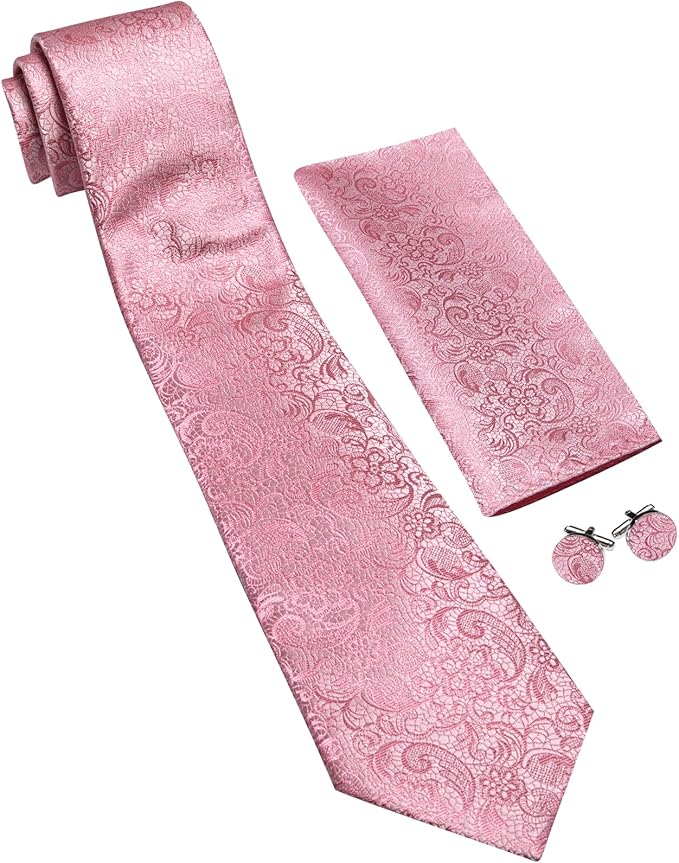 Barry.Wang Tie Sets for Men Silk Solid Necktie Stain Ties Handkerchief Pocket Square Cufflinks Wedding Business Dyed