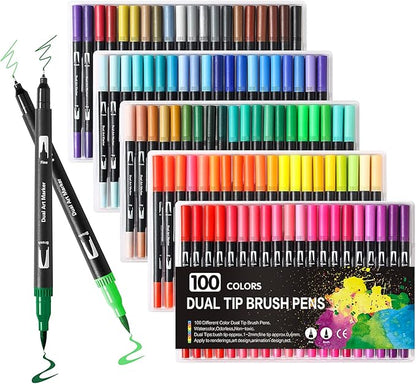 100 Art Markers Set for Adult Coloring Books No Bleeding,Bullet Journal Pens for Artists Painting Calligraphy Dual Tip Markers Brush and Fine for Teens Women Drawing Coloring