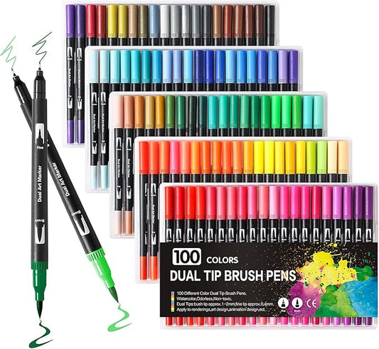 100 Art Markers Set for Adult Coloring Books No Bleeding,Bullet Journal Pens for Artists Painting Calligraphy Dual Tip Markers Brush and Fine for Teens Women Drawing Coloring