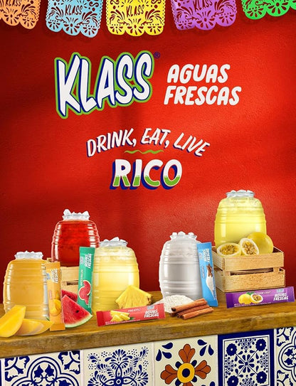 Klass Aguas Frescas Powdered Drink Mix | 44 Sugar Free Powder Packets | Flavors - Mango Watermelon Pineapple & Passionfruit - Water Enhancer To Go!