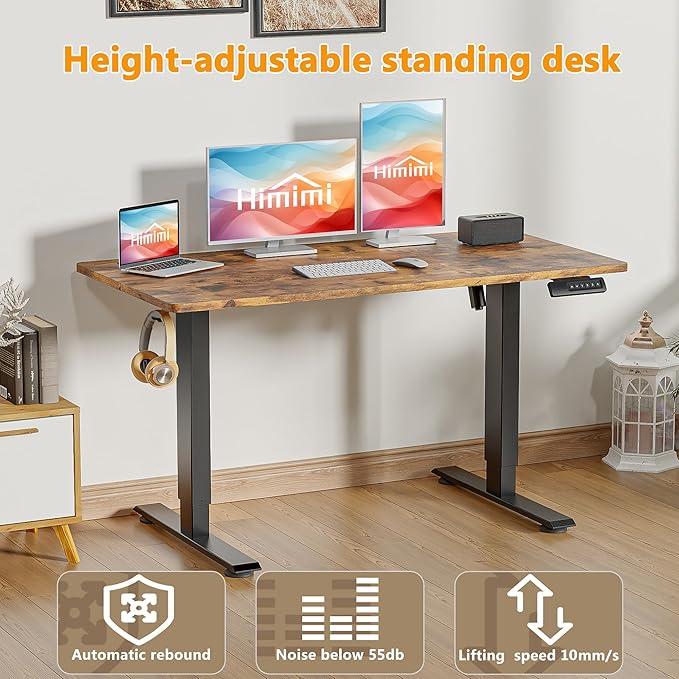 Himimi Electric Standing Desk Adjustable Height,63 x 24 inch Sit Stand up Adjustable Desk with Memory Presets,Portable Computer Desk for Gaming/Working,Free Hook, Lockable Wheels,Mouse Pad,Brown