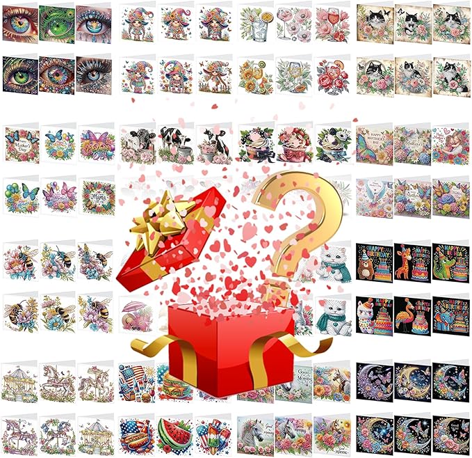 24 Pack DIY Diamond Art Greeting Cards Surprise, 5D Diamond Painting Card Kit with Envelopes for Adults, Handmade Crystal Rhinestone Art Card Craft Gift, Diamond Art Birthday Christmas Thank You Cards