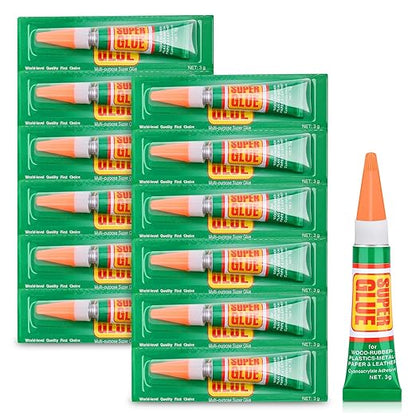 12 x 3g Super Glue Strong Adhesive, Fast Drying SuperGlue Liquid Cyanoacrylate Glue Flexible Precise for Plastic, Crafts, Ceramic, Wood, Metal, Bead Jewelry Making Leather Repairs (Single Use Tube)