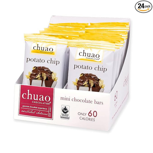 Chuao Chocolatier Potato Chip Milk Chocolate Mini Bars | Gourmet No Preservatives | For Gift Baskets, Christmas, Birthday, Thank You, Care Package | 24 Pack, 0.39 oz Each