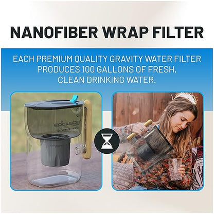 Epic Nano | Water Filter Pitchers for Drinking Water | 10 Cup | 150 Gallon Filter | Gravity Water Filter (Black & Bamboo)
