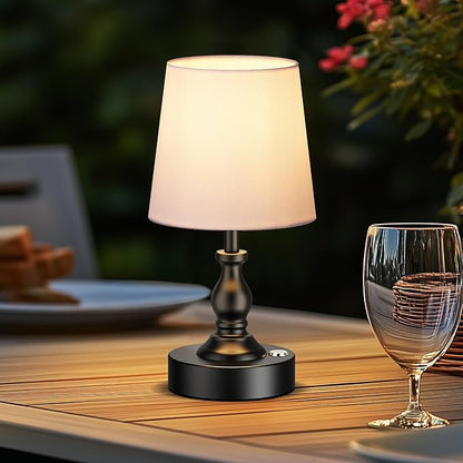 PARTPHONER Mini Cordless LED Table Lamp, 5200mAh Rechargeable Battery Operated Lamp, 3-Level Brightness, Touch Dimmable Desk Lamp, Bedside Night Light for Patio Camping Restaurant Home, Matte Black