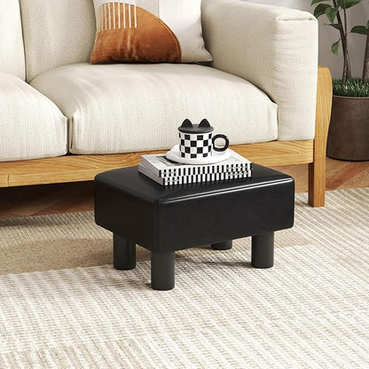 Giantex Small Foot Stool Ottoman, PU Leather Footrest with Storage, Padded Rectangle Footstool, Small Sofa Step Stool for Living Room, Bedroom & Entryway