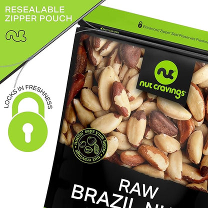 NUT CRAVINGS - Brazil Nuts Roasted & Salted - No Shell, Whole (4oz - 0.25 LB) Bulk Nuts Packed Fresh in Resealable Bag - Healthy Protein Food Snack, Food Assortments
