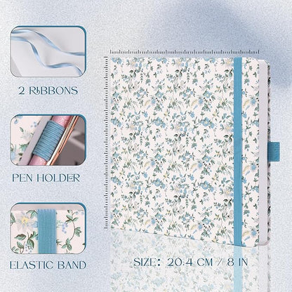 TIEFOSSI Dotted Journal Notebook, Dot Grid Notebook for Women Men, Fabric Flower Journal, 160 GSM Thick Paper, 160 Numbered Pages, 8 x 8 Square Diary