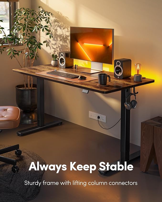 FEZIBO Electric Standing Desk, Height Adjustable Stand up Desk, 60 x 24 Inches Sit Stand Home Office Desk, Computer Desk, Rustic Brown