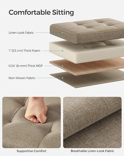 SONGMICS MAZIE Collection - Small Folding Storage Ottoman, Foot Rest Stool, 12.2 x 16.1 x 12.2 Inches, 286 lb Load Capacity, for Living Room, Bedroom, Home Office, Dorm, Light Taupe ULSF102K01