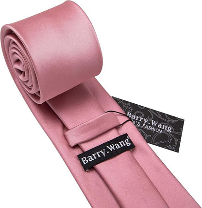 Barry.Wang Tie Sets for Men Silk Solid Necktie Stain Ties Handkerchief Pocket Square Cufflinks Wedding Business Dyed