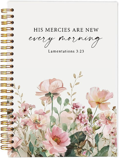 Christian Notebook for Women, Christian Art Gifts Journal, Prayer Journal for Women, Bible Journaling Notebook, Lamentations 3:23 His Mercies Are New Every Morning Floral Notebook 5.5x8.3