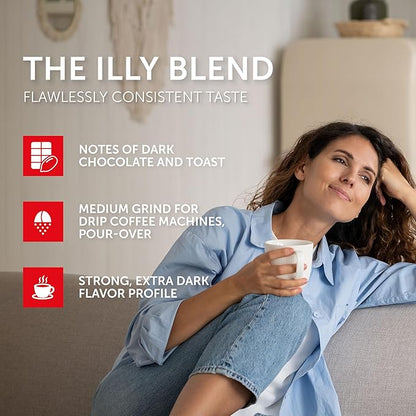 Illy Ground Drip Coffee - Forte Extra Bold Roast Coffee - Rich & Strong Flavor - 100% Arabica - Pre-Ground for Drip Pour Over - Pressurized Packaging Sealed for Freshness - 8.8oz (Pack of 6)