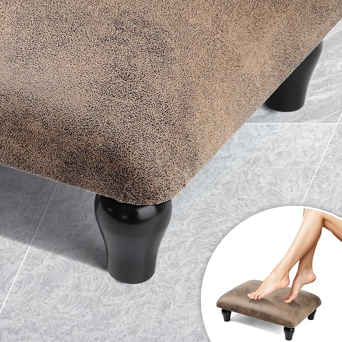 Small Foot Stool Ottoman with Stable Wood Legs Upholstered Footstool Padded Foot Rest Step Stool for High Beds Seat Chair Couch Sofa Patio Bedroom Living Room Office (5.9" H-Shallow Brown)