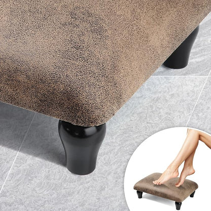 Small Foot Stool Ottoman with Stable Wood Legs Upholstered Footstool Padded Foot Rest Step Stool for High Beds Seat Chair Couch Sofa Patio Bedroom Living Room Office (5.9" H-Shallow Brown)