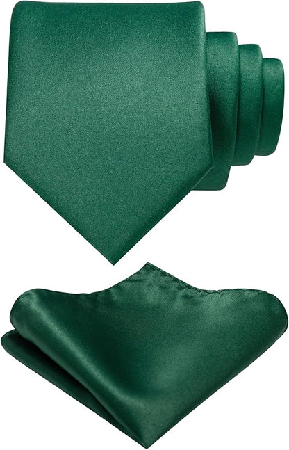 RBOCOTT Solid Color Tie and Pocket Square Hankerchief with Lapel Pin Set for Men