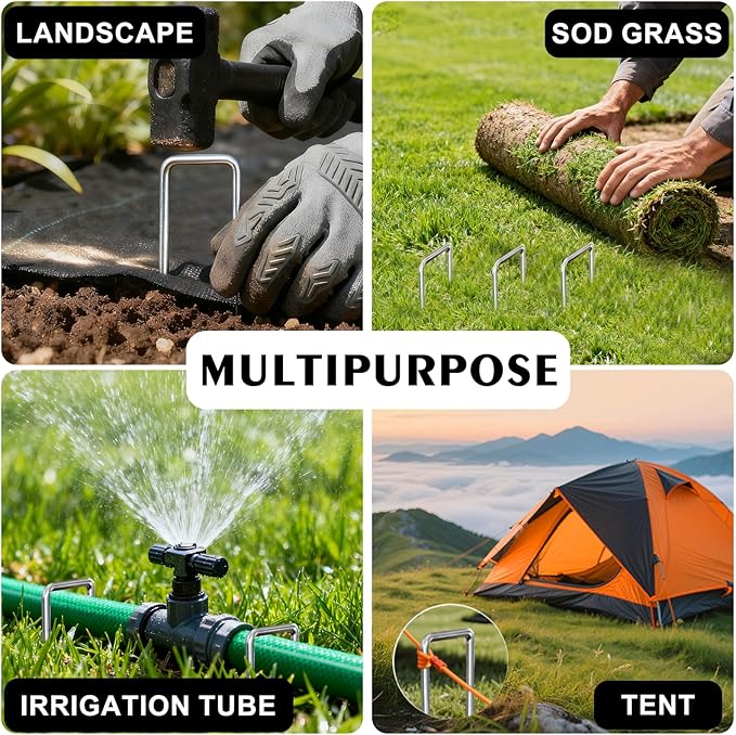 Landscape Staples 8inch 25 Pack,11Gauge Galvanized Lawn Staples, Sturdy Garden Stakes for Effortlessly Securing Weed Barrier Fabric,Ground Stabilization,Tackling Outdoor Yard Work,Decorations