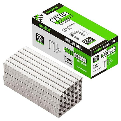 meite 71/10 22 Gauge 304 Stainless Steel Upholstery Staples, 3/8-Inch Crown with 3/8-Inch Leg Length, Heavy Duty Staples for Construction, Furniture, Crafts & DIY Projects (5 Boxes)