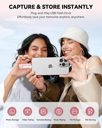 MFi Certified Flash Drive for iPhone iPad 512GB, Photo Stick for External Memory Storage, Easily Back Up and Save Photos Videos, USB Memory Stick Thumb Drive for iPhone/iPad/Android/PC (Rose Pink)