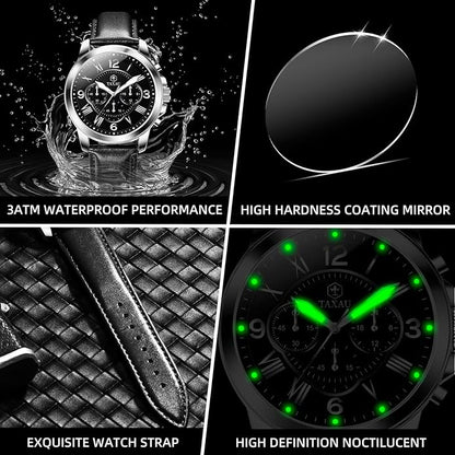 Mens Watches Luxury Dress Waterproof Leather Watch with Date Day Analog Quartz Large Number Wrist Watch Casual Classic Luminous Scales Big Face Easy Read Reloj para Hombre