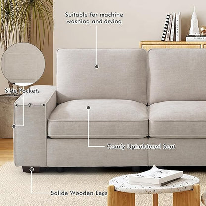 TEKAMON 100" Modular Sectional Sofa with Seats Storage, L Shaped Couch with Movable Ottoman, Chenille Fabric Couch for Living Room, Office, Apart W/Deep Seat, USB Charging,Removable Cover(Beige)
