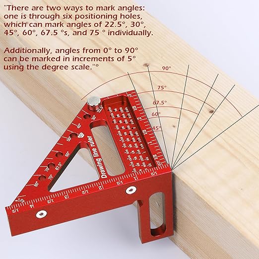 3D Multi-Angle Measuring Ruler -Precision Woodworking 3D Square Protractor 22.5-90 Degree and Miter Triangle Ruler - Aluminum Alloy Drawing Line Ruler for Engineer Carpenter and Craftsmen Red…