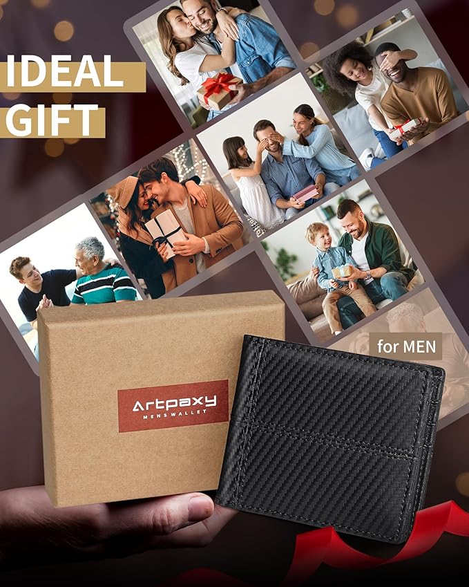 Mens Wallet Bifold Genuine Leather RFID Blocking Wallet for Men with 1 ID Window 13 Card Holders 2 cash pockets 1 Gift Box