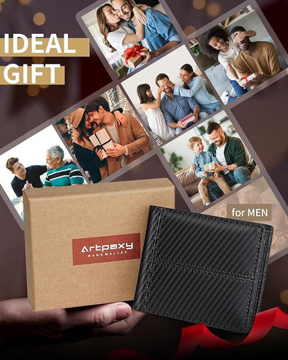 Mens Wallet Bifold Genuine Leather RFID Blocking Wallet for Men with 1 ID Window 13 Card Holders 2 cash pockets 1 Gift Box