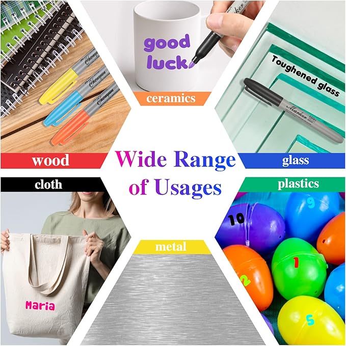 Teling 288 Pcs 12 Colors Permanent Markers Fine Colored Markers Assorted Colors Marker Pens Waterproof Works on Paper, Plastic, Wood, Metal and Glass for Adult Coloring Doodling
