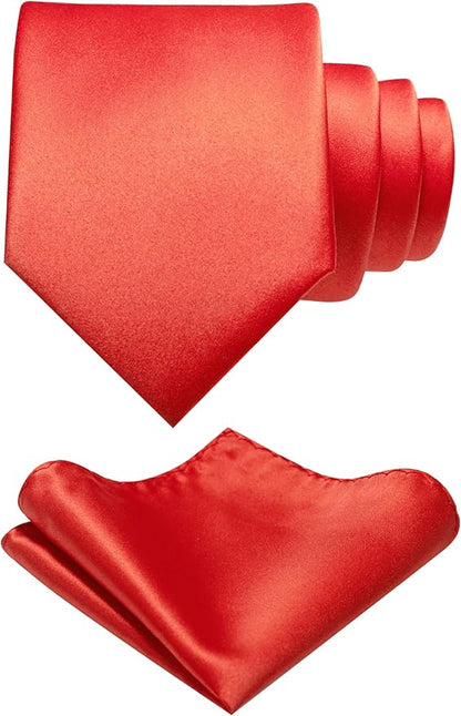 RBOCOTT Solid Color Tie and Pocket Square Hankerchief with Lapel Pin Set for Men
