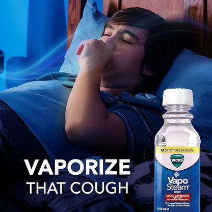 Vicks VapoSteam Medicated Liquid Camphor Cough Suppressant, VapoSteam Liquid Helps Relieve Coughing, Compatible with Vicks Humidifiers & Vaporizers, 8 Oz