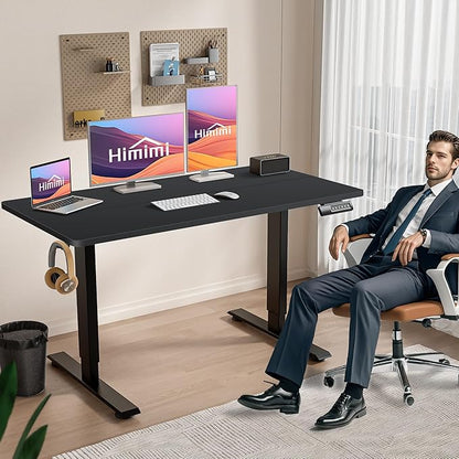 Himimi Electric Standing Desk Adjustable Height,70 x 27 inch Sit Stand up Adjustable Desk with Memory Presets,Portable Computer Desk for Gaming/Working,Free Hook, Lockable Wheels,Mouse Pad,Black