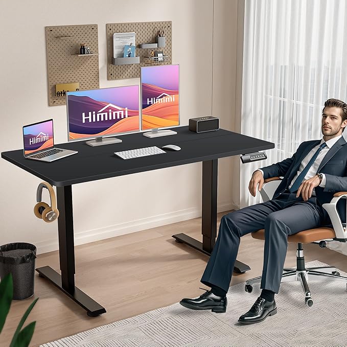 Himimi Electric Standing Desk Adjustable Height,63 x 24 inch Sit Stand up Adjustable Desk with Memory Presets,Portable Computer Desk for Gaming/Working,Free Hook, Lockable Wheels,Mouse Pad,Black