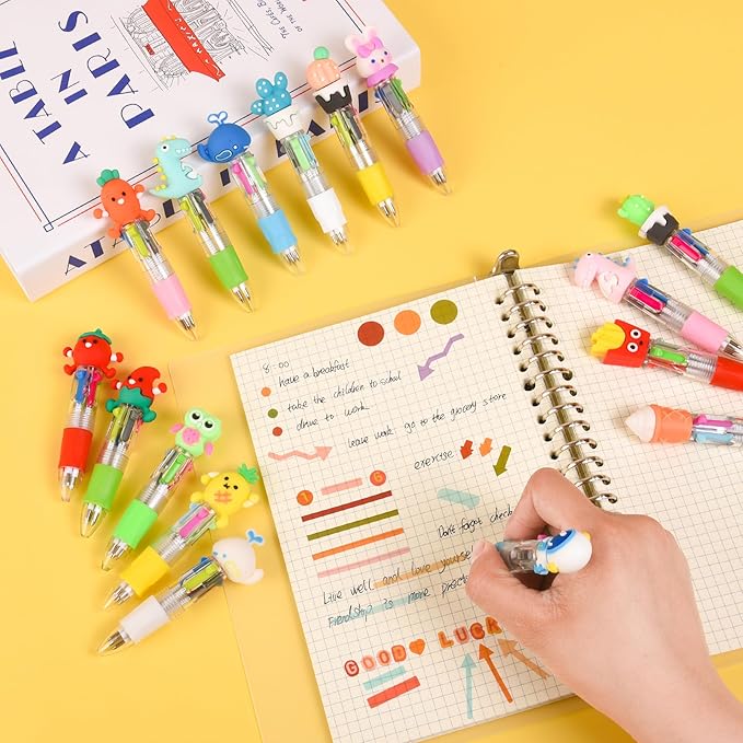 LiYiQ 25 Pcs Multicolor Pen in One Fun 4-in-1 Cute Pens Bulk Kawaii Cool Ballpoint Pens for Kids Fun Gifts (25)