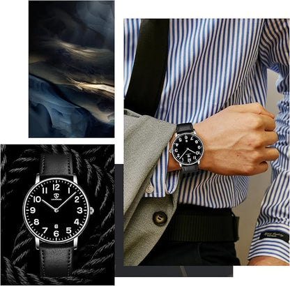 L LAVAREDO Watch for Men, Extremely Thin Mens Watches Minimalist Analog Men's Leather Wrist Watches with Time/Date, Birthday Gift for Men Boyfriend
