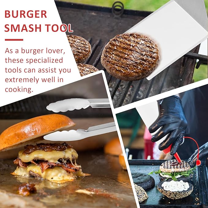 Griddle Accessories Set of 25, Leonyo Grill Accessories for Outdoor, Commercial BBQ Tools Grilling Smash Burger Press Kit with Enlarged Metal Spatulas Scraper for Flat Top Grill, Hibachi, ABS Handle